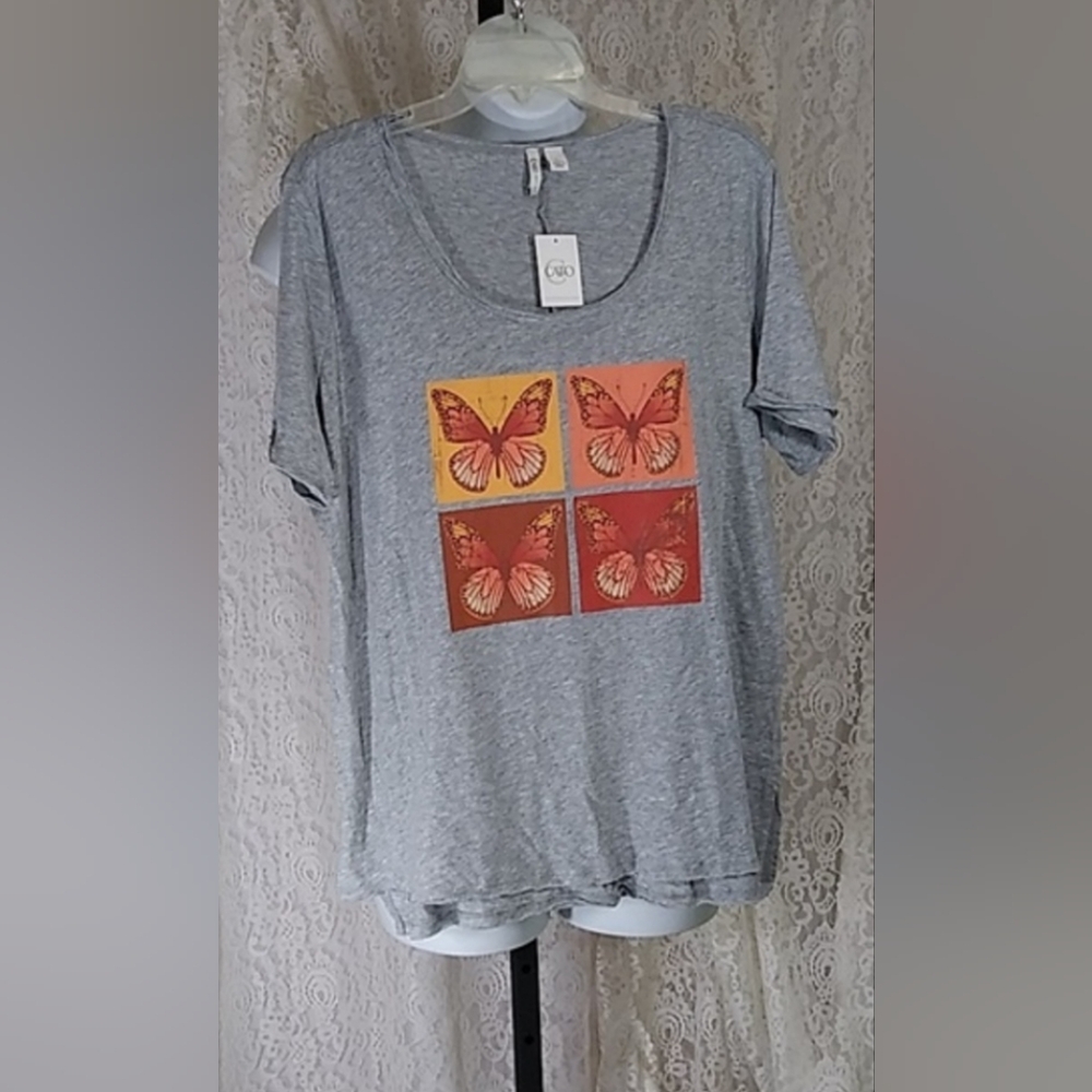 Grey Knit Top Orange Butterflies NWT Size L